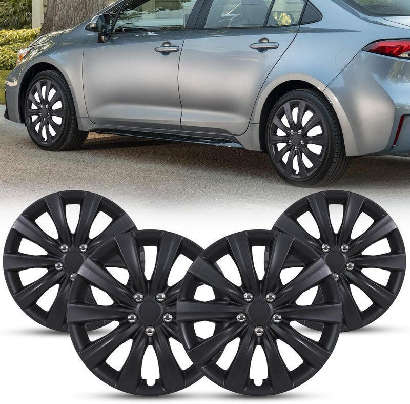 Winjet Hubcaps 16 Inch Wheel Covers for [2009-2025 Toyota Corolla] & [2009-2014 Toyota Matrix], Heavy Duty ABS Material, Only Compatible with Iron Hub - Steel Wheels (16 Inch Set of 4, Black Matte) - Image 1